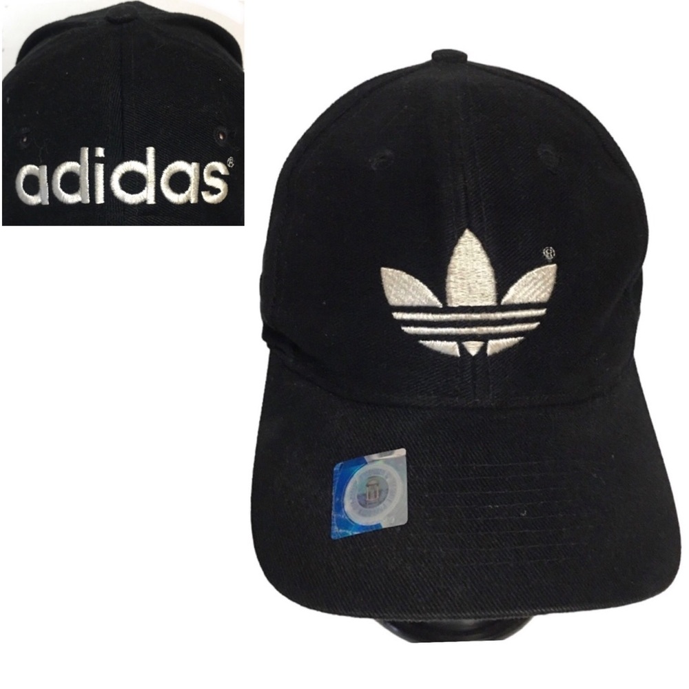 Adidas spellout black 100% cotton strap back trucker hat baseball cap OS…
